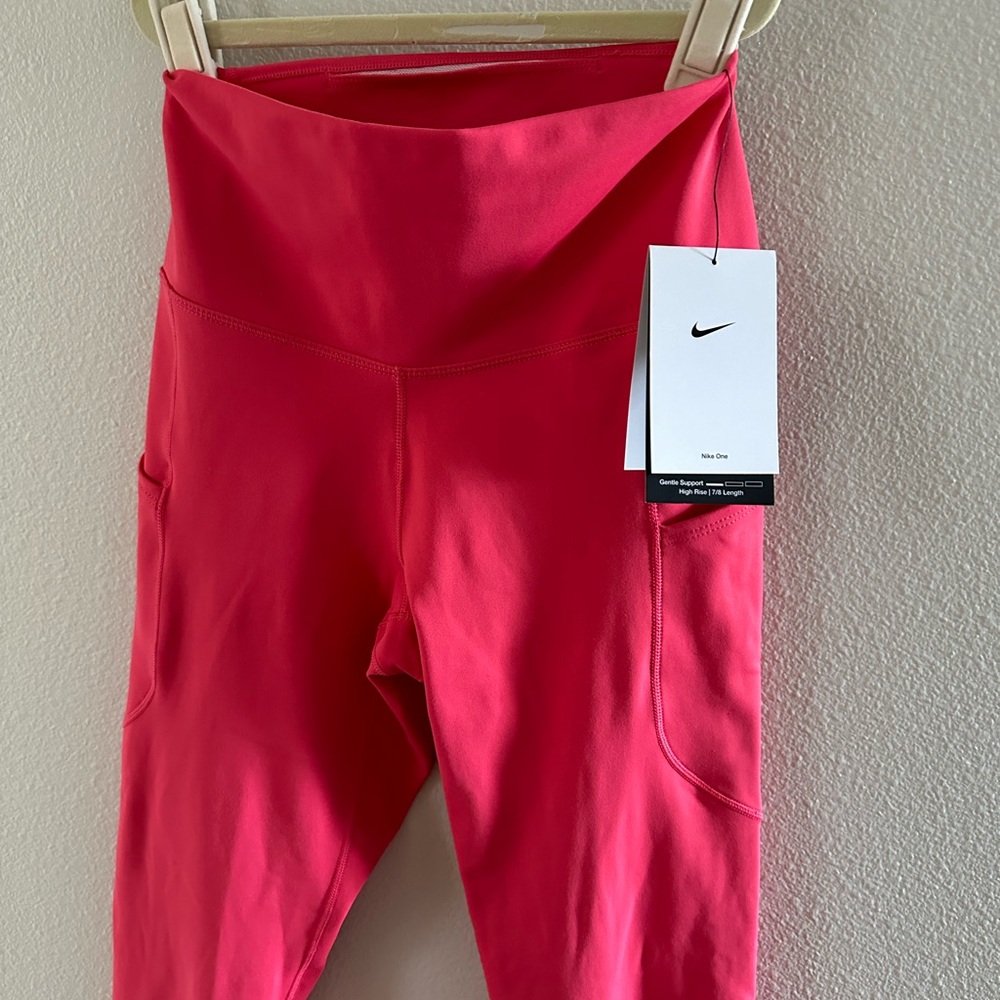 Nike one pink red 7/8 leggings tights NWT